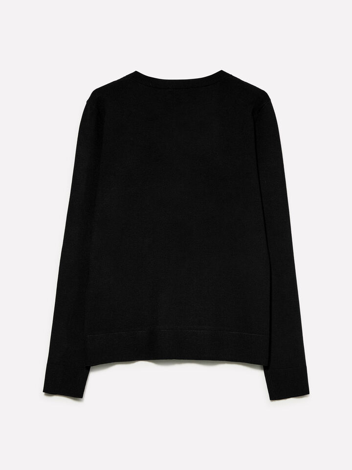 Black crew neck top - women's crew neck sweaters - Black | Sisley image number 2